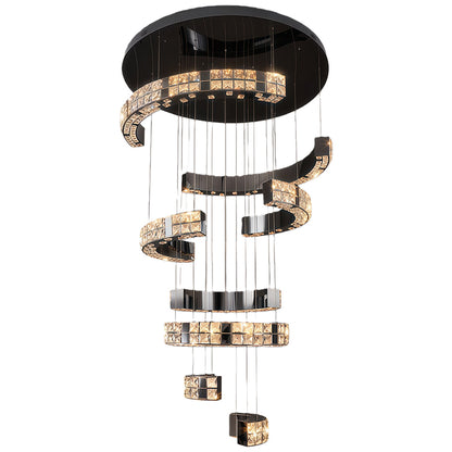 Crystal Chandelier Stainless Steel Chrome Titanium Black Warm White LED Multi-Tier Cascading Large Format