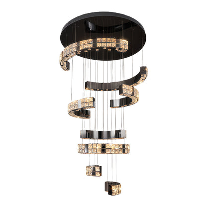 Crystal Chandelier Stainless Steel Chrome Titanium Black Warm White LED Multi-Tier Cascading Large Format