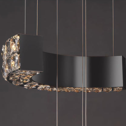 Crystal Chandelier Stainless Steel Chrome Titanium Black Warm White LED Multi-Tier Cascading Large Format