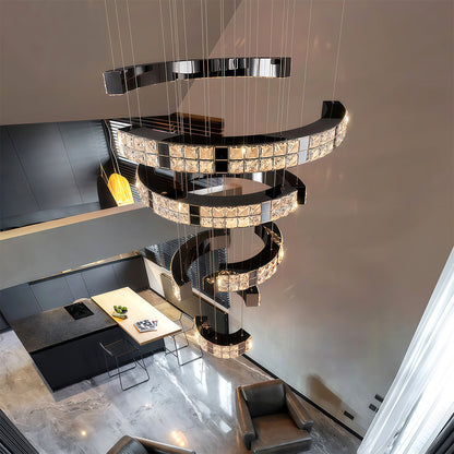 Crystal Chandelier Stainless Steel Chrome Titanium Black Warm White LED Multi-Tier Cascading Large Format