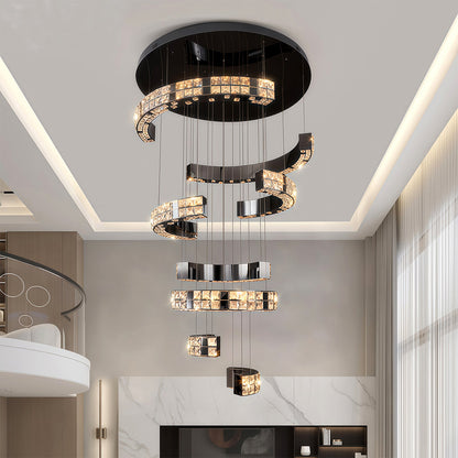 Crystal Chandelier Stainless Steel Chrome Titanium Black Warm White LED Multi-Tier Cascading Large Format