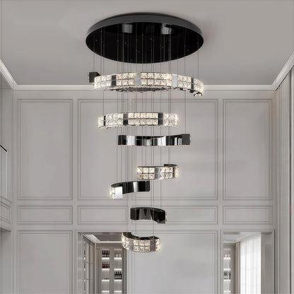 Crystal Chandelier Stainless Steel Chrome Titanium Black Warm White LED Multi-Tier Cascading Large Format