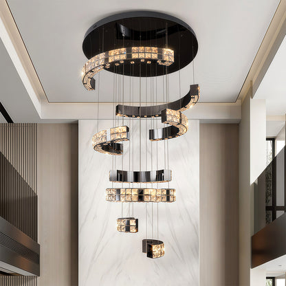Crystal Chandelier Stainless Steel Chrome Titanium Black Warm White LED Multi-Tier Cascading Large Format
