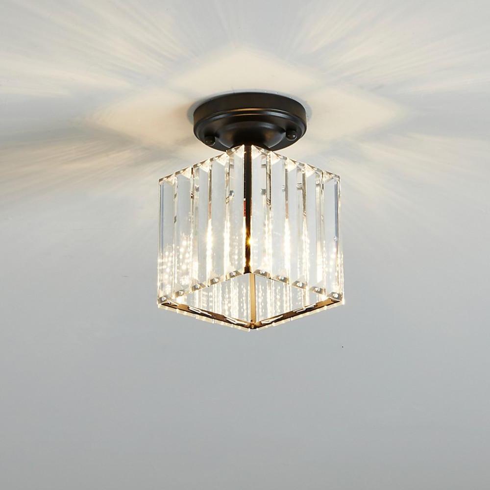 Crystal Semi-Flush Mount Ceiling Light — Nordic Modern Industrial Gold Black Round Square E26 E27 5 Inch