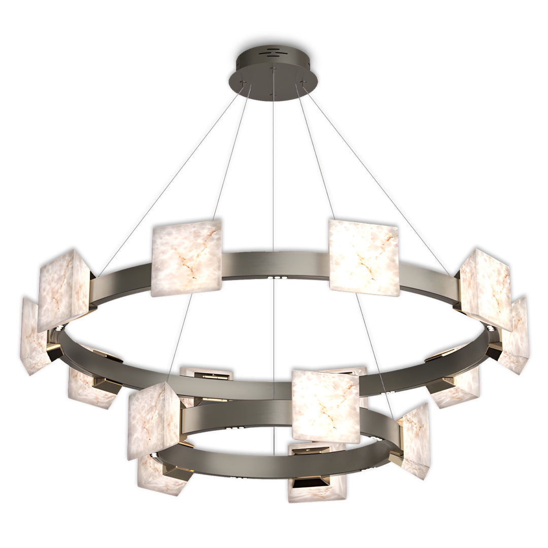 Cloud Stone Ring Chandelier Gray Gold Aluminium Natural Stone LED 3000K 6 Sizes