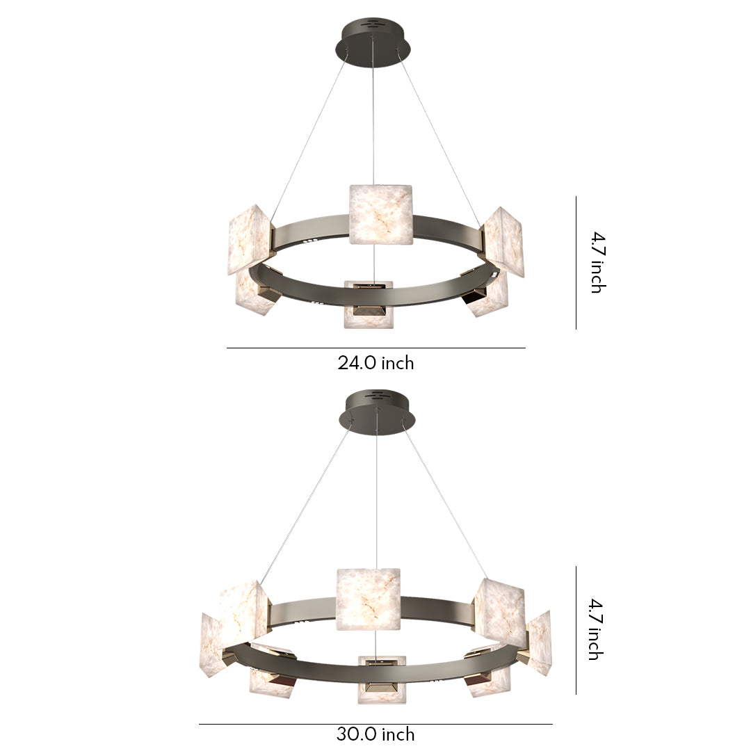 Cloud Stone Ring Chandelier Gray Gold Aluminium Natural Stone LED 3000K 6 Sizes