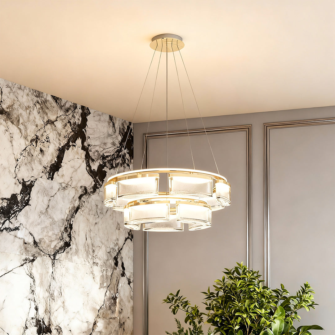 Crystal Chandelier Gold Aluminum Precision-Cut Crystal Matrix Integrated LED 3-Step Dimming Modern Luxury