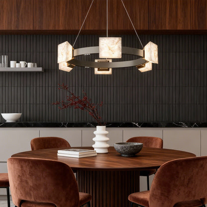 Cloud Stone Ring Chandelier Gray Gold Aluminium Natural Stone LED 3000K 6 Sizes