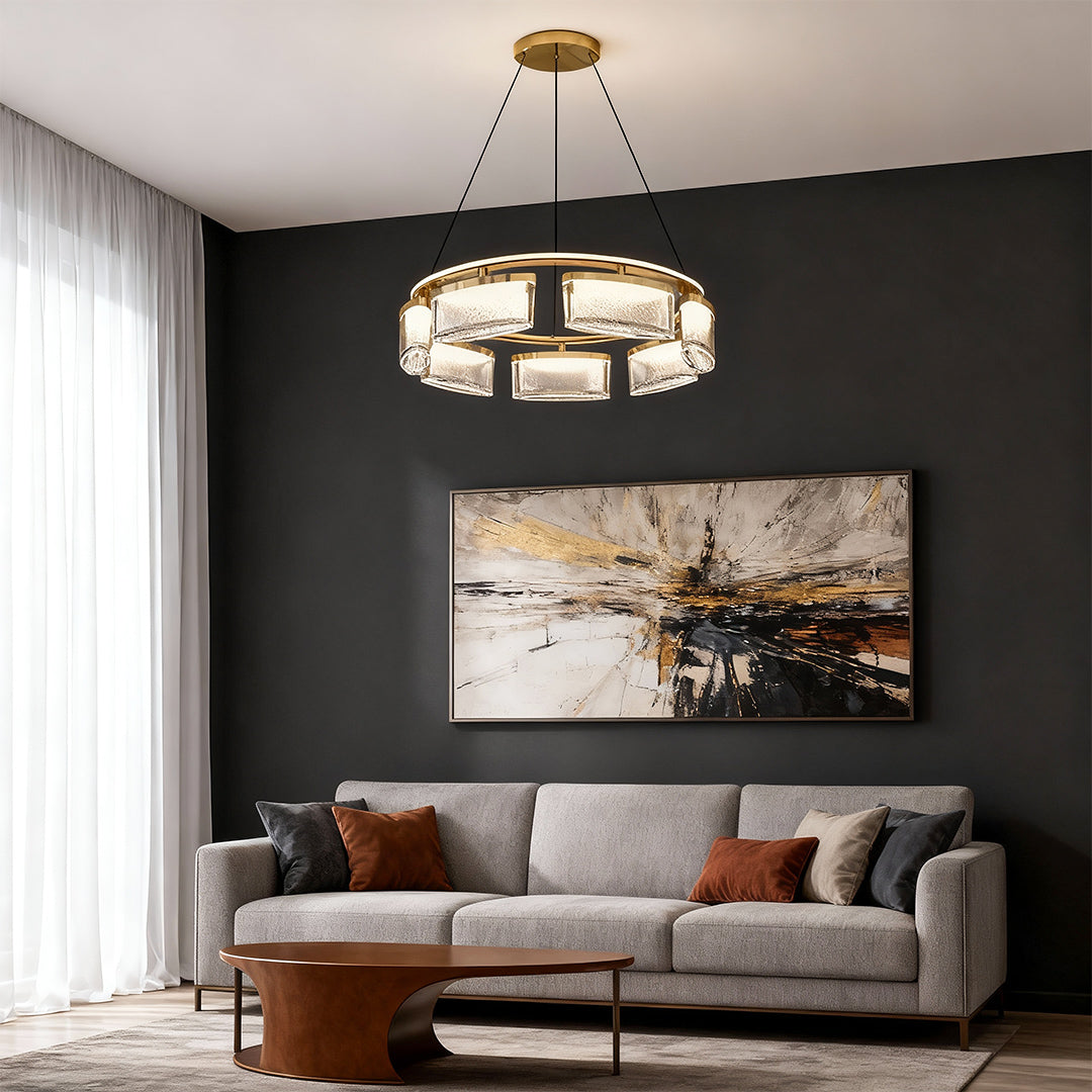 Crystal Chandelier Gold Aluminum Precision-Cut Crystal Matrix Integrated LED 3-Step Dimming Modern Luxury