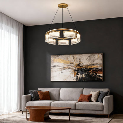 Crystal Chandelier Gold Aluminum Precision-Cut Crystal Matrix Integrated LED 3-Step Dimming Modern Luxury