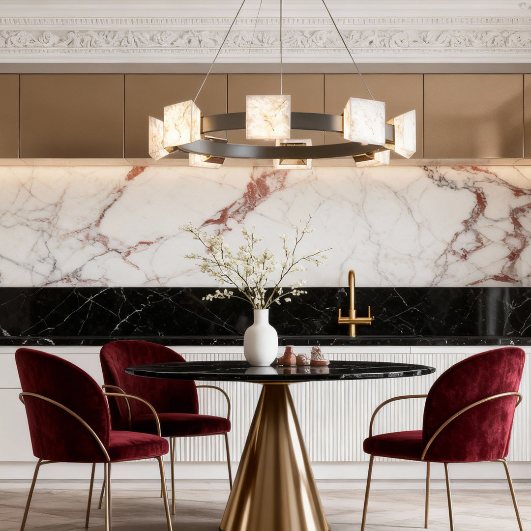 Cloud Stone Ring Chandelier Gray Gold Aluminium Natural Stone LED 3000K 6 Sizes