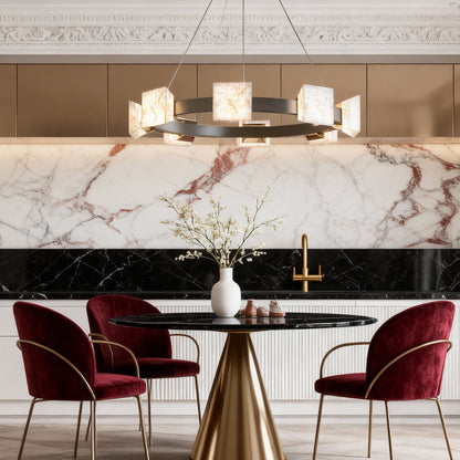 Cloud Stone Ring Chandelier Gray Gold Aluminium Natural Stone LED 3000K 6 Sizes