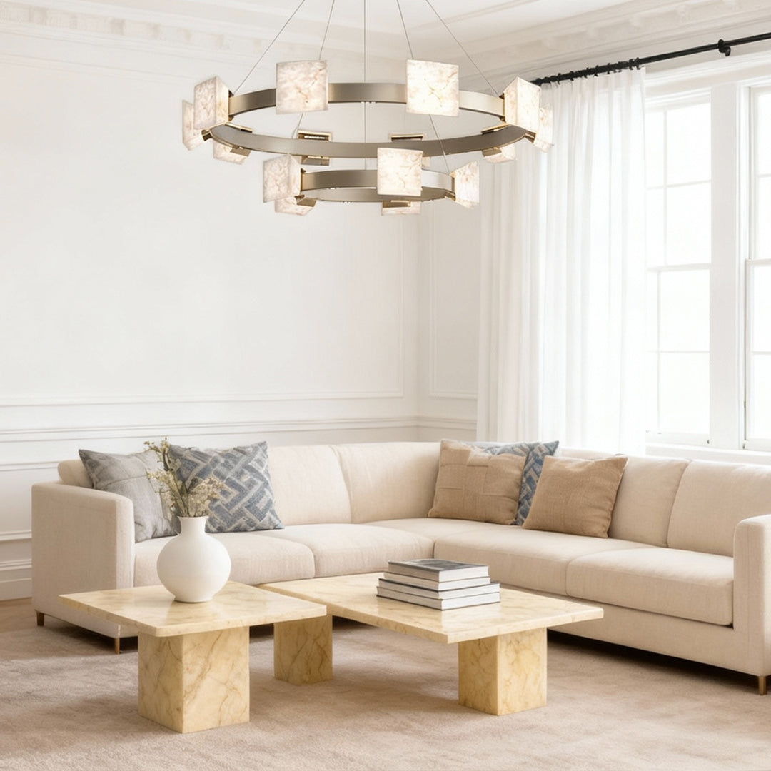 Cloud Stone Ring Chandelier Gray Gold Aluminium Natural Stone LED 3000K 6 Sizes