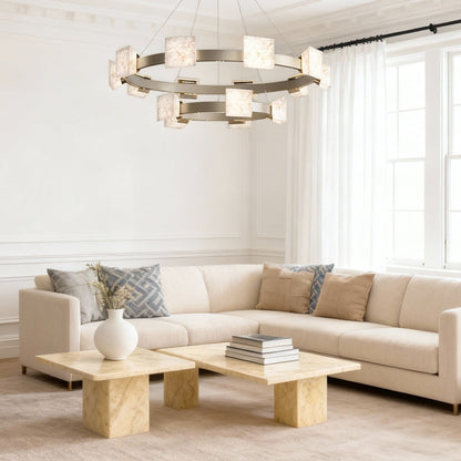Cloud Stone Ring Chandelier Gray Gold Aluminium Natural Stone LED 3000K 6 Sizes
