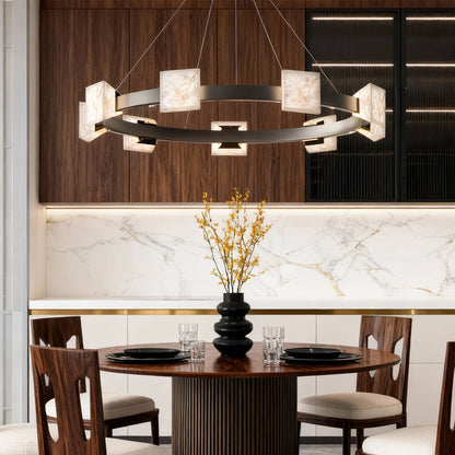 Cloud Stone Ring Chandelier Gray Gold Aluminium Natural Stone LED 3000K 6 Sizes