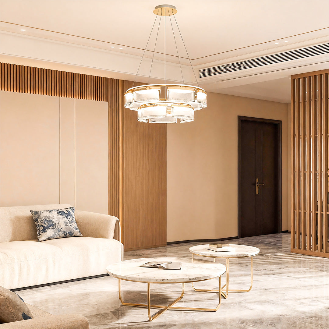 Crystal Chandelier Gold Aluminum Precision-Cut Crystal Matrix Integrated LED 3-Step Dimming Modern Luxury