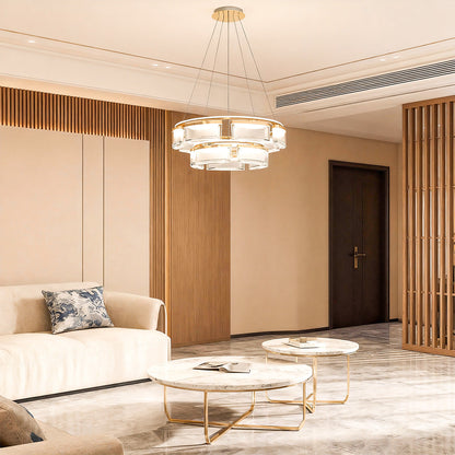 Crystal Chandelier Gold Aluminum Precision-Cut Crystal Matrix Integrated LED 3-Step Dimming Modern Luxury