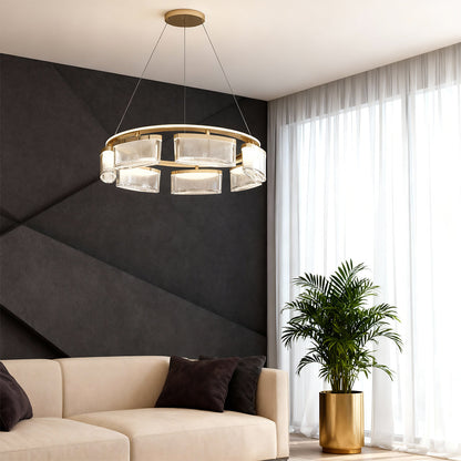 Crystal Chandelier Gold Aluminum Precision-Cut Crystal Matrix Integrated LED 3-Step Dimming Modern Luxury