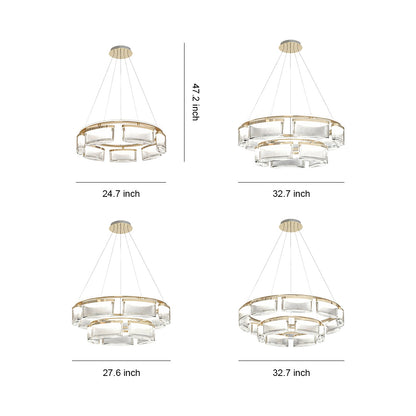 Crystal Chandelier Gold Aluminum Precision-Cut Crystal Matrix Integrated LED 3-Step Dimming Modern Luxury