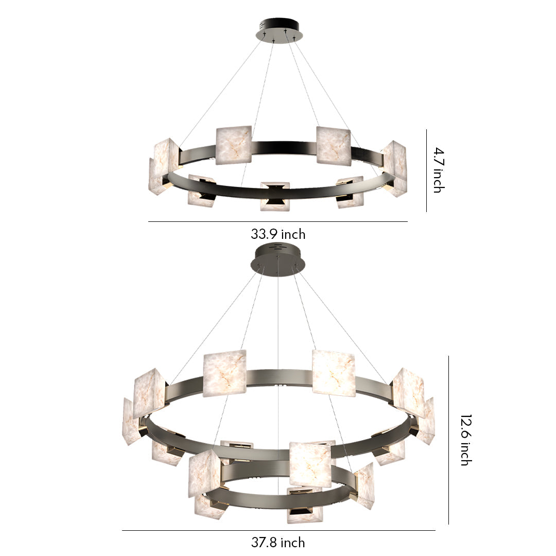 Cloud Stone Ring Chandelier Gray Gold Aluminium Natural Stone LED 3000K 6 Sizes