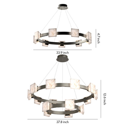Cloud Stone Ring Chandelier Gray Gold Aluminium Natural Stone LED 3000K 6 Sizes