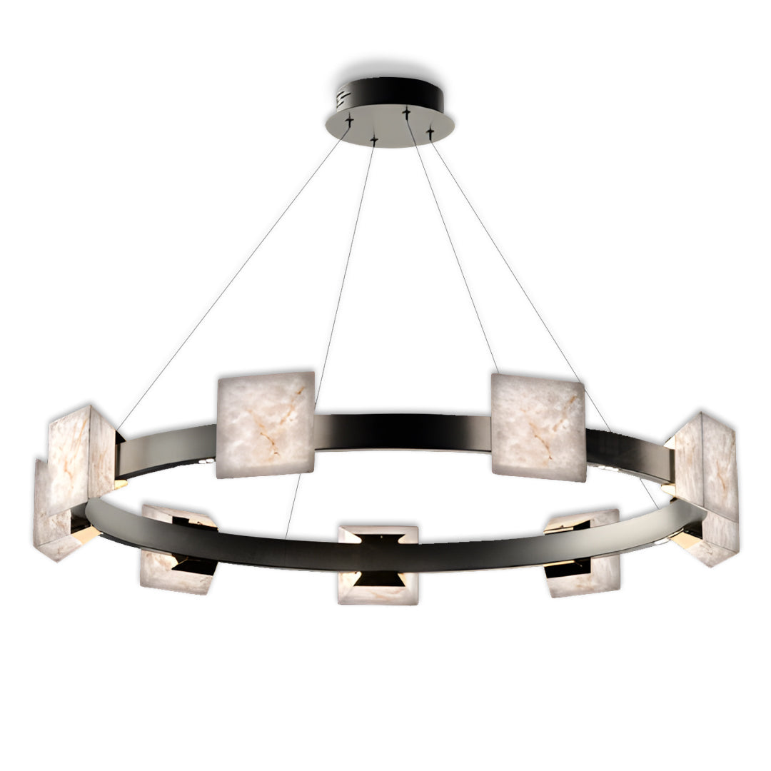 Cloud Stone Ring Chandelier Gray Gold Aluminium Natural Stone LED 3000K 6 Sizes