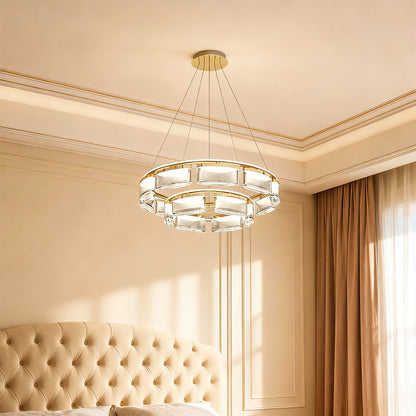Crystal Chandelier Gold Aluminum Precision-Cut Crystal Matrix Integrated LED 3-Step Dimming Modern Luxury