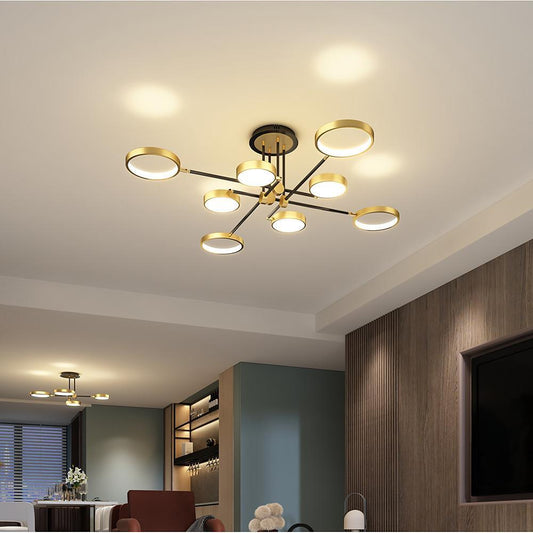 Circular Ring Multi-Light Semi-Flush Mount Ceiling Light — Nordic Aluminum Metal LED Black Gold 4 6 8 Light