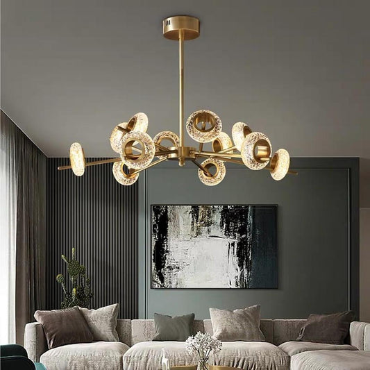 Crystal Chandelier Metal Gold Crystal Sphere Sputnik Ring Mobile Integrated LED Modern Mid-Century Nordic Two Sizes