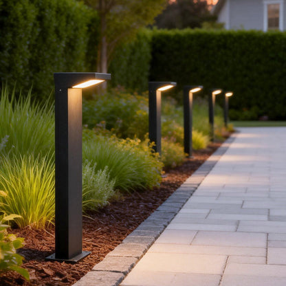 Solar LED L-Shaped Outdoor Bollard Light Dual Color Temp Die-Cast Aluminum Black 2 Heights