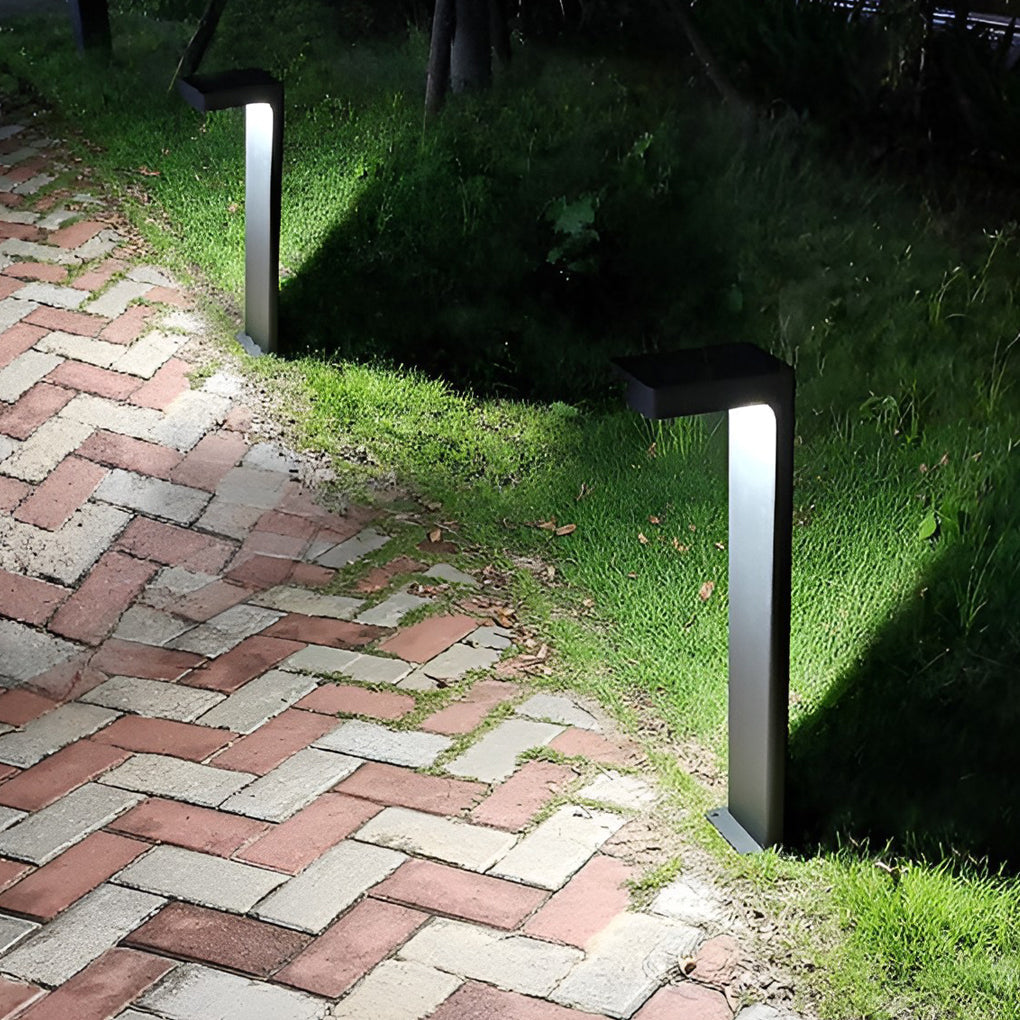 Modern Outdoor LED Path Light L Shaped Aluminum Solar Hardwired Garden Landscape