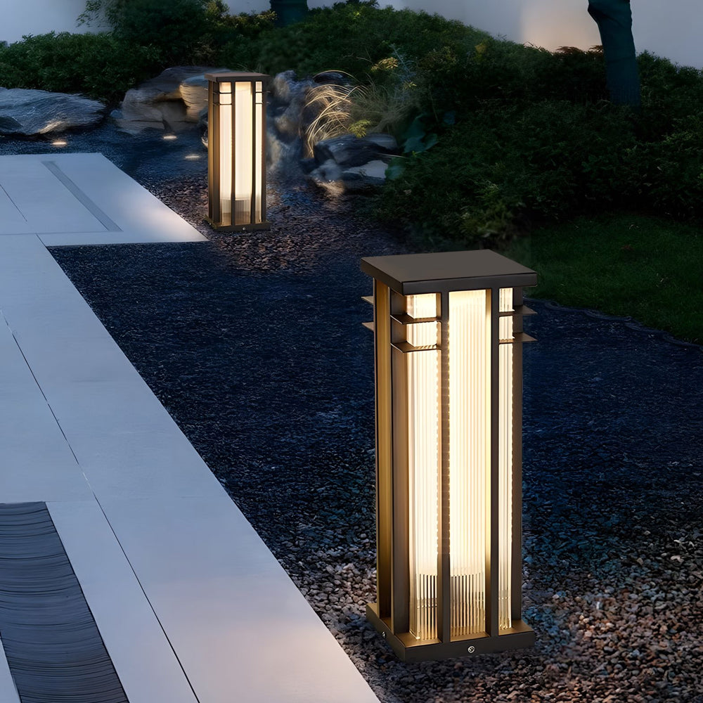 Modern Stainless Steel LED Bollard Light Waterproof Outdoor Pathway Landscape Lighting Black Steel PMMA IP65