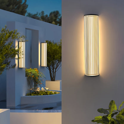 Vertical Fluted Stainless Steel LED Outdoor Wall Sconce IP65 Solar/Hardwired