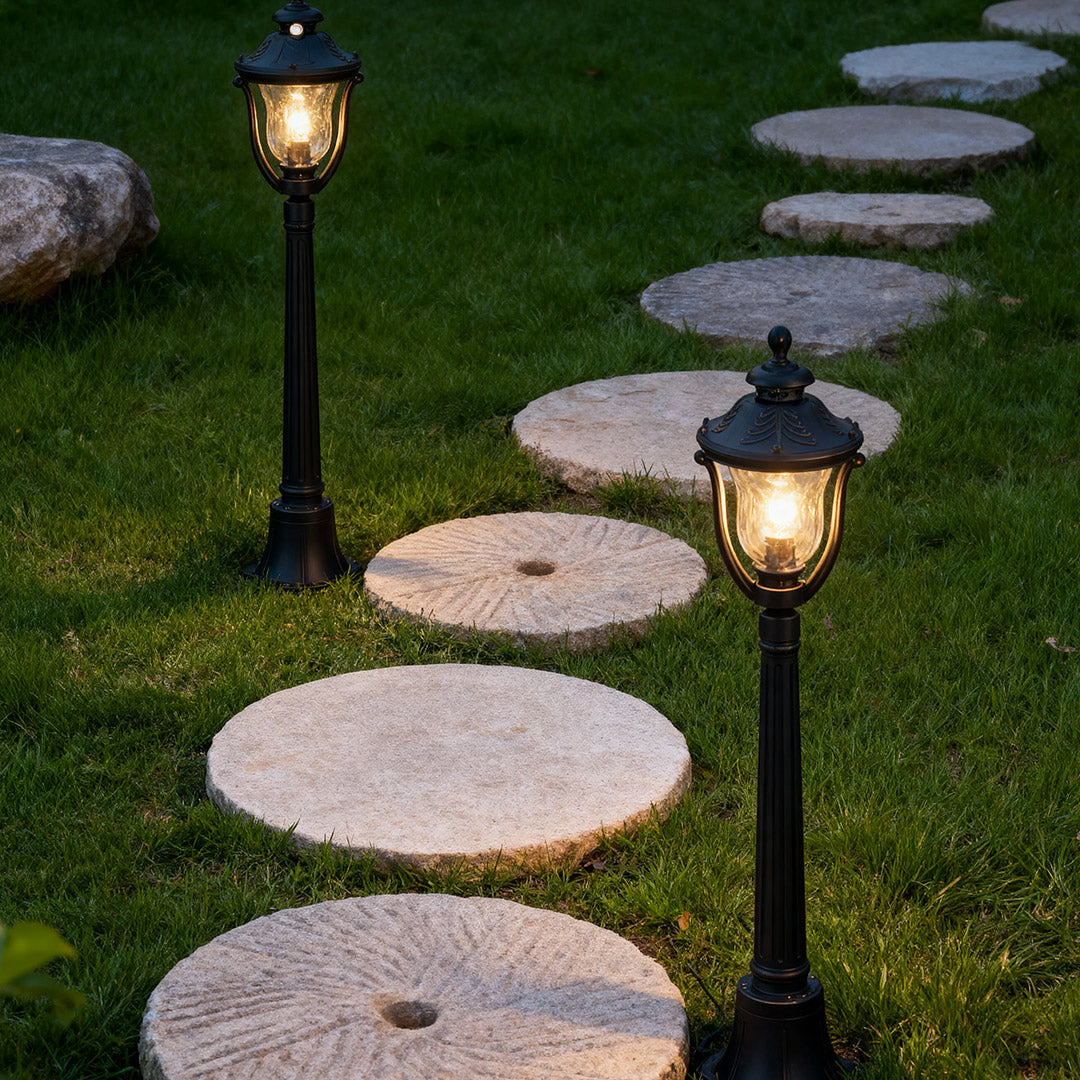 European Style Bollard Post Light Coffee Aluminum Pointed Lantern Top 12W 45 Inch Garden
