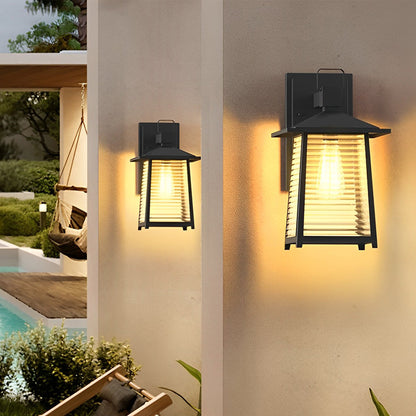 Modern Japanese Outdoor Wall Lantern Solar or Hardwired 3-CCT Remote Black Glass