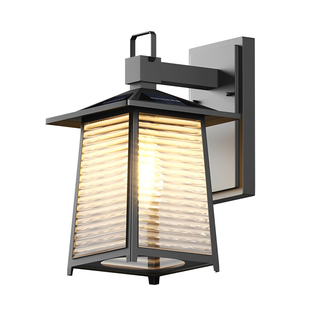 Modern Japanese Outdoor Wall Lantern Solar or Hardwired 3-CCT Remote Black Glass