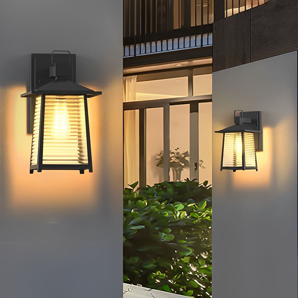 Modern Japanese Outdoor Wall Lantern Solar or Hardwired 3-CCT Remote Black Glass