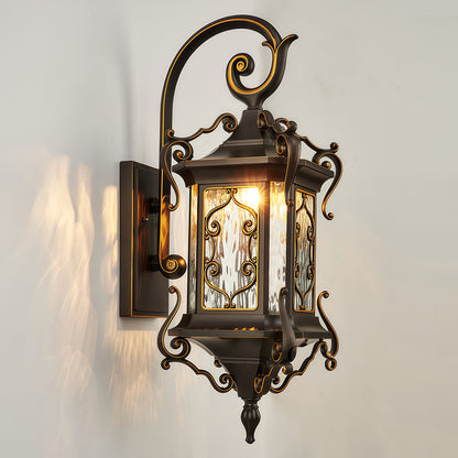 European Gilded Aluminium Outdoor Wall Lantern E27 IP65 Coffee Gold