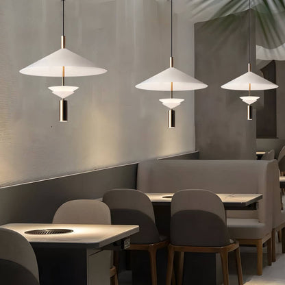 Hat Shade Iron Pendant Light Integrated Spotlight Dual Source 3-Step CCT White Red 2 Sizes Indoor