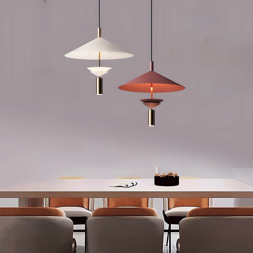 Hat Shade Iron Pendant Light Integrated Spotlight Dual Source 3-Step CCT White Red 2 Sizes Indoor