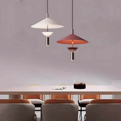 Hat Shade Iron Pendant Light Integrated Spotlight Dual Source 3-Step CCT White Red 2 Sizes Indoor
