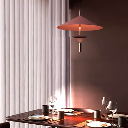 Hat Shade Iron Pendant Light Integrated Spotlight Dual Source 3-Step CCT White Red 2 Sizes Indoor