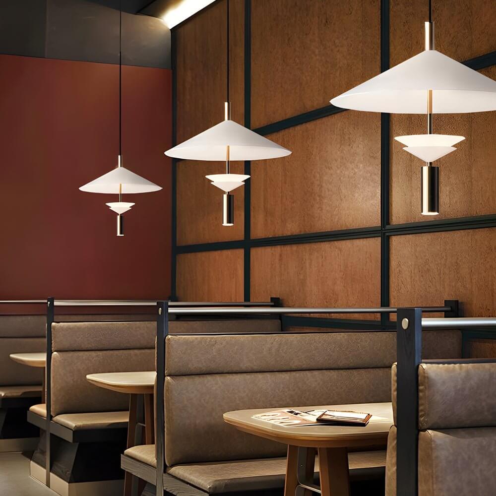 Hat Shade Iron Pendant Light Integrated Spotlight Dual Source 3-Step CCT White Red 2 Sizes Indoor