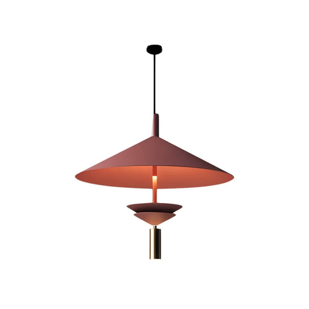 Hat Shade Iron Pendant Light Integrated Spotlight Dual Source 3-Step CCT White Red 2 Sizes Indoor