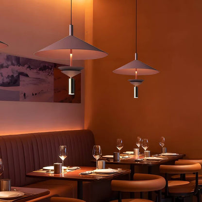Hat Shade Iron Pendant Light Integrated Spotlight Dual Source 3-Step CCT White Red 2 Sizes Indoor