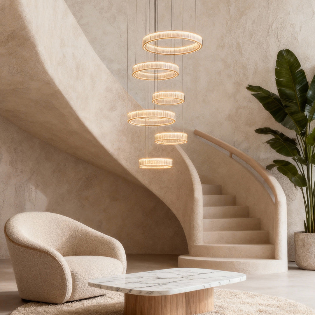 Tiered Crystal Ring Chandelier Gold Aluminium LED 3-Step CCT Bedroom Living Room Hotel