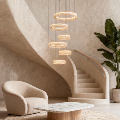 Tiered Crystal Ring Chandelier Gold Aluminium LED 3-Step CCT Bedroom Living Room Hotel