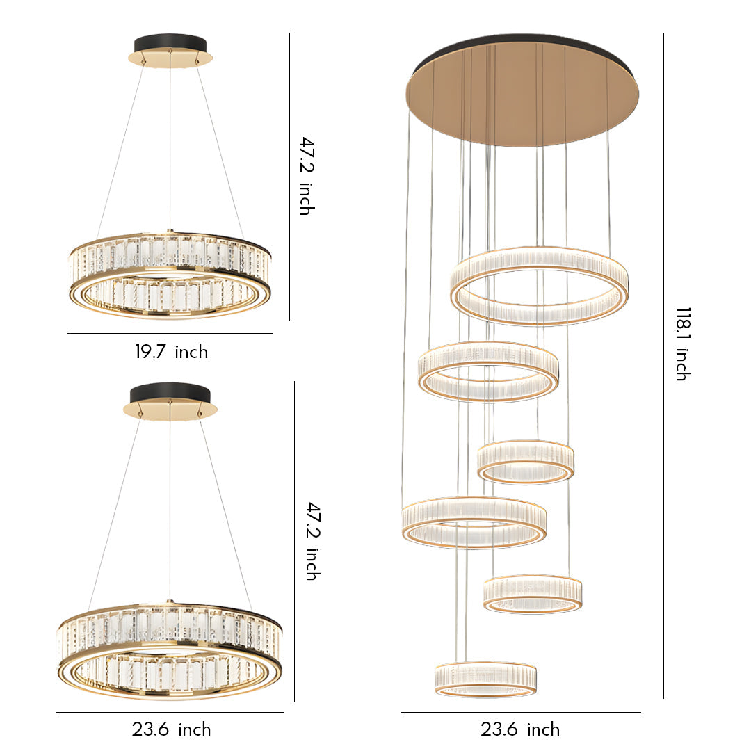 Tiered Crystal Ring Chandelier Gold Aluminium LED 3-Step CCT Bedroom Living Room Hotel