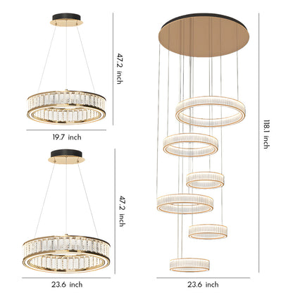 Tiered Crystal Ring Chandelier Gold Aluminium LED 3-Step CCT Bedroom Living Room Hotel