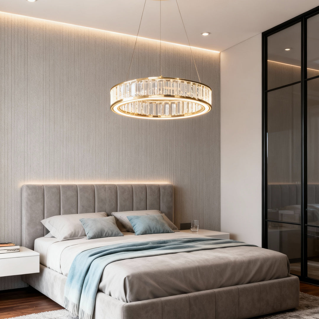 Tiered Crystal Ring Chandelier Gold Aluminium LED 3-Step CCT Bedroom Living Room Hotel